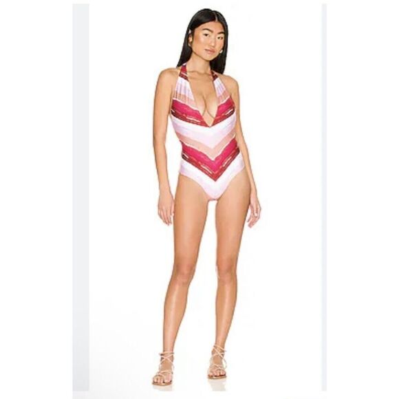 Silvia Tcherassi Macumba One Piece Swimsuit in Plum Gradient Stripes Sz L $290 - Picture 4 of 12